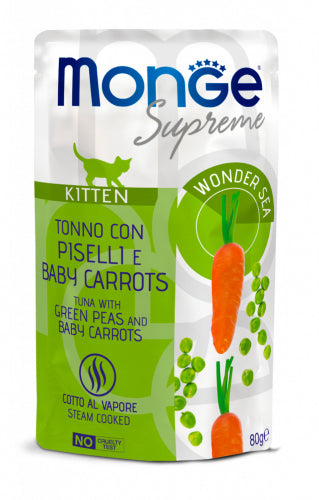 MONGE GATTO SUPREME BUSTA KITTEN TONNO, PISELLI & BABY CARROTS 80 GR