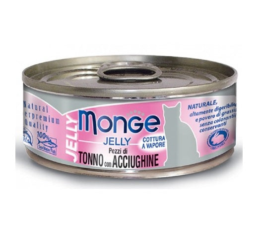 Monge Gatto Jelly Lattina Adulto Pezzi Di Tonno & Acciughine 80 g