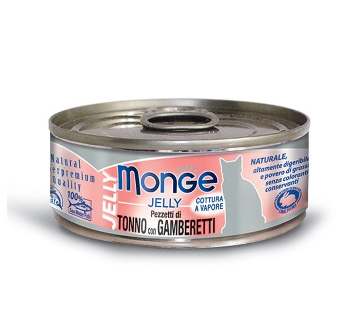 MONGE GATTO JELLY LATTINA ADULTO PEZZETTI DI TONNO & GAMBERETTI 80 GR