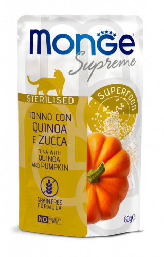 MONGE GATTO SUPREME BUSTA ADULTO STERILIZZATO TONNO, QUINOA & ZUCCA 80 GR