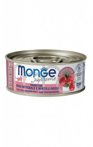MONGE GATTO SUPREME LATTINA ADULTO STERILIZZATO TONNO, RISO INTEGRALE & MIRTILLI ROSSI 80 GR