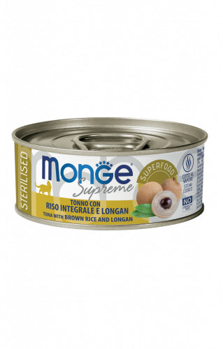 Monge Gatto Supreme Lattina Adulto Sterilizzato Tonno, Riso Integrale & Longan 80 g