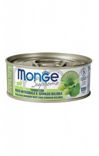 Monge Gatto Supreme Lattina Adulto Sterilizzato Tonno, Riso Integrale & Ginkgo Biloba 80 g