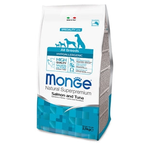MONGE CANE NATURAL SUPERPREMIUM HYPOALLERGENIC ADULTO ALL BREEDS SALMONE & TONNO 12 KG