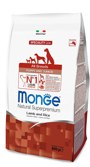 MONGE CANE NATURAL SUPERPREMIUM PUPPY&JUNIOR ALL BREEDS AGNELLO & RISO 12 KG