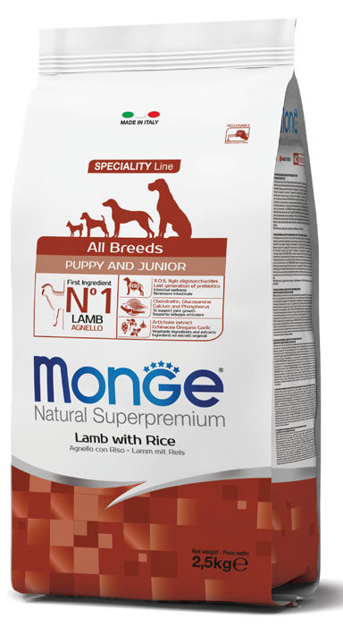 MONGE CANE NATURAL SUPERPREMIUM PUPPY&JUNIOR ALL BREEDS AGNELLO & RISO 800 GR