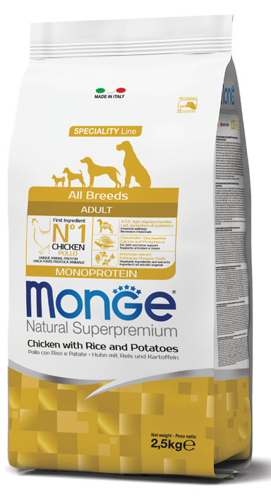 MONGE CANE NATURAL SUPERPREMIUM ADULTO ALL BREEDS POLLO, RISO & PATATE 2,5 KG