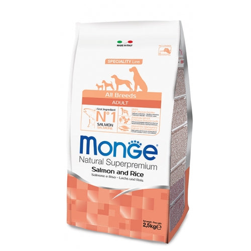 MONGE CANE NATURAL SUPERPREMIUM ADULTO ALL BREEDS SALMONE & RISO 12 KG
