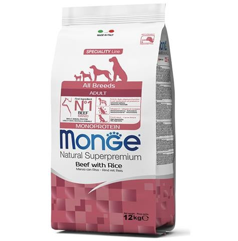MONGE CANE NATURAL SUPERPREMIUM ADULTO ALL BREEDS MANZO & RISO 12 KG