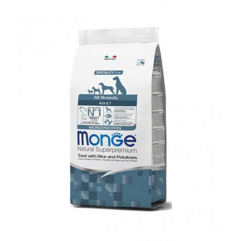 MONGE CANE NATURAL SUPERPREMIUM ADULTO ALL BREEDS TROTA, RISO & PATATE 12 KG