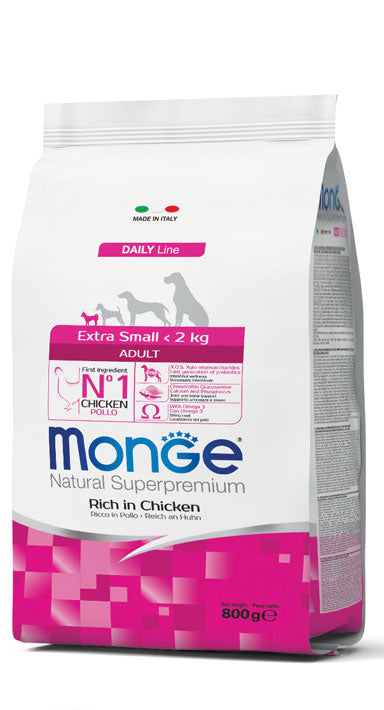 MONGE CANE NATURAL SUPERPREMIUM ADULTO EXTRA SMALL POLLO 800 GR