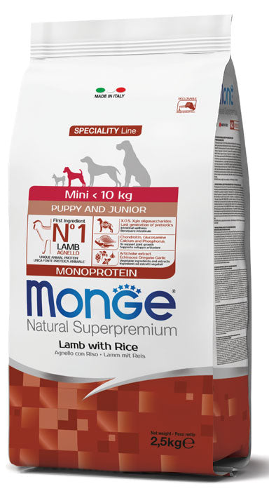 MONGE CANE NATURAL SUPERPREMIUM PUPPY&JUNIOR MINI AGNELLO & RISO 2,5 KG