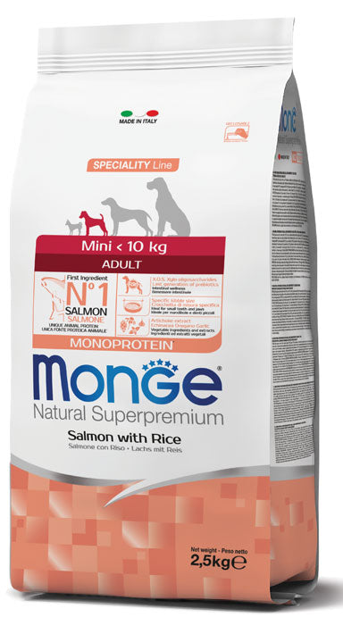MONGE CANE NATURAL SUPERPREMIUM ADULTO MINI SALMONE & RISO 2,5 KG