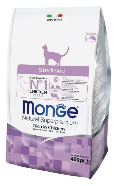 MONGE GATTO NATURAL SUPERPREMIUM ADULTO STERILIZZATO POLLO 400 GR
