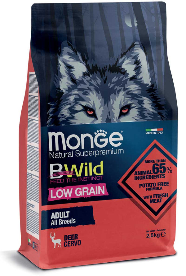 MONGE CANE BWILD LOW GRAIN ADULTO ALL BREEDS CERVO 2,5 KG