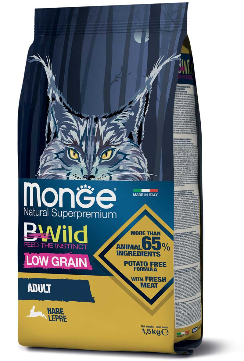 MONGE GATTO BWILD LOW GRAIN ADULTO LEPRE 1,5 KG
