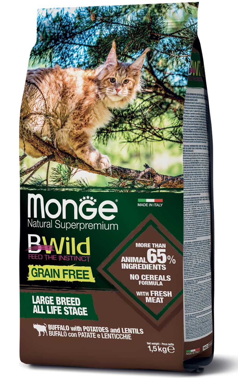MONGE GATTO BWILD GRAIN FREE ALL LIFE STAGE BUFALO, PATATE & LENTICCHIE 1,5 KG