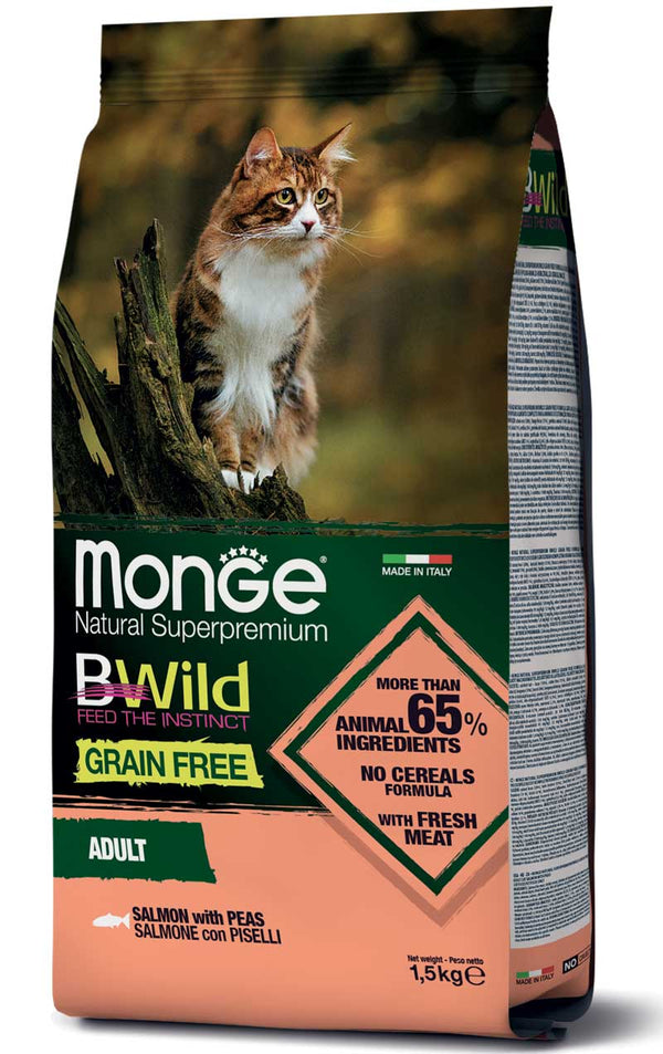 MONGE GATTO BWILD GRAIN FREE ADULTO SALMONE & PISELLI 1,5 KG