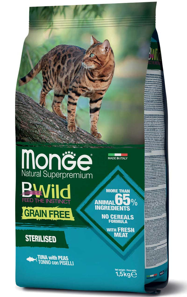 MONGE GATTO BWILD GRAIN FREE ADULTO STERILIZZATO TONNO & PISELLI 1,5 KG