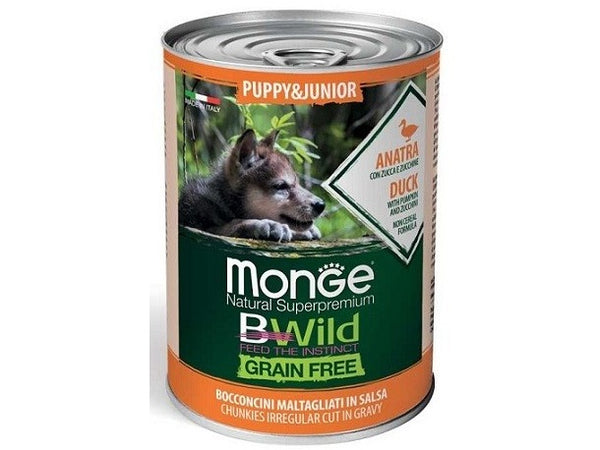 MONGE CANE BWILD GRAIN FREE LATTINA PUPPY&JUNIOR ANATRA, ZUCCA & ZUCCHINE 400 GR