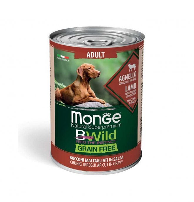 Monge Cane Bwild Grain Free Lattina Adulto Agnello, Zucca & Zucchine 400 g