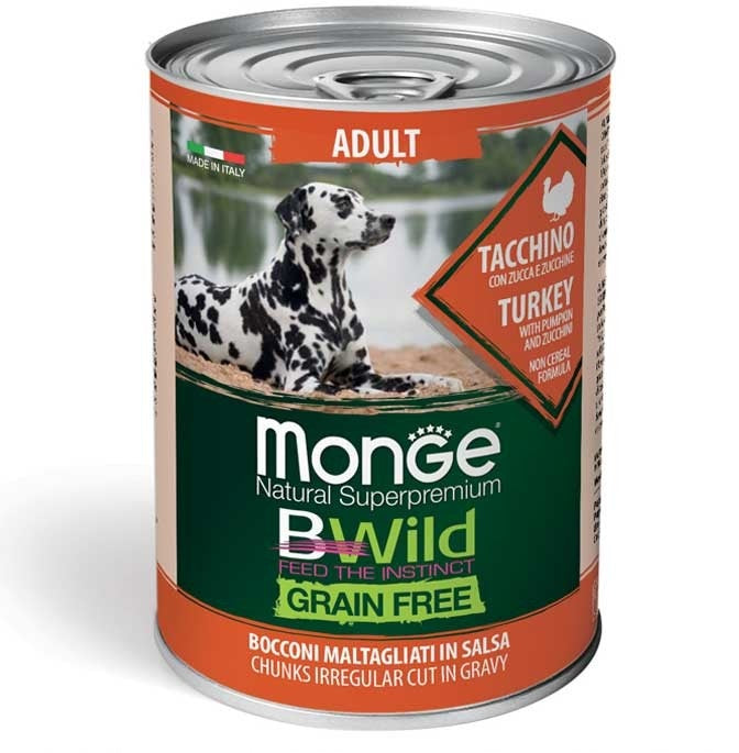 MONGE CANE BWILD GRAIN FREE LATTINA ADULTO TACCHINO, ZUCCA & ZUCCHINE 400 GR