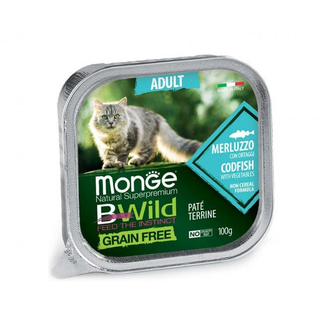 Monge Gatto Bwild Grain Free Vaschetta Adulto Merluzzo & Ortaggi 100 g