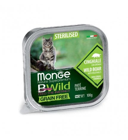 MONGE GATTO BWILD GRAIN FREE VASCHETTA ADULTO STERILIZZATO CINGHIALE & ORTAGGI 100 GR