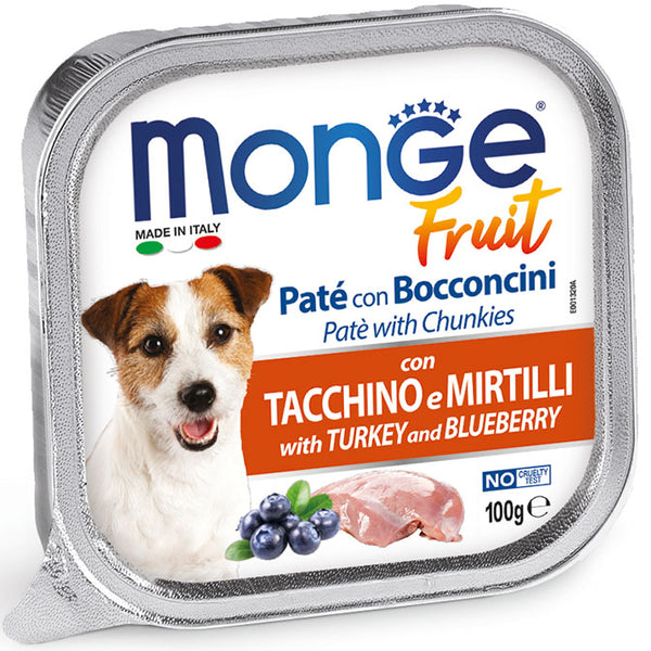 MONGE CANE FRUIT VASCHETTA ADULTO TACCHINO & MIRTILLI 100 GR