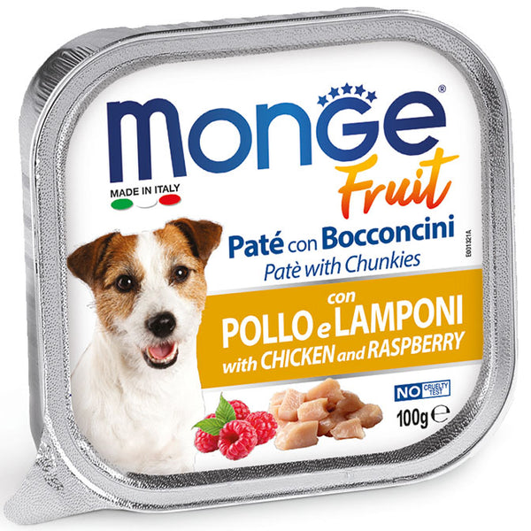 MONGE CANE FRUIT VASCHETTA ADULTO POLLO & LAMPONI 100 GR