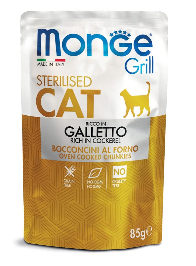 MONGE GATTO GRILL BUSTA ADULTO STERILIZZATO GALLETTO 85 GR