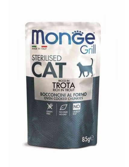 MONGE GATTO GRILL BUSTA ADULTO STERILIZZATO TROTA 85 GR
