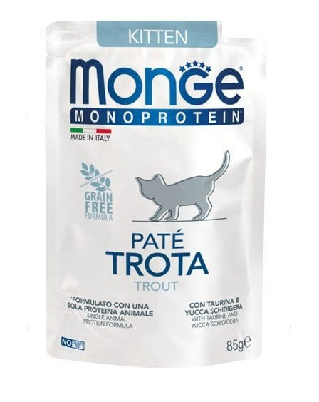 MONGE GATTO MONOPROTEIN BUSTA KITTEN PATE' TROTA 85 GR