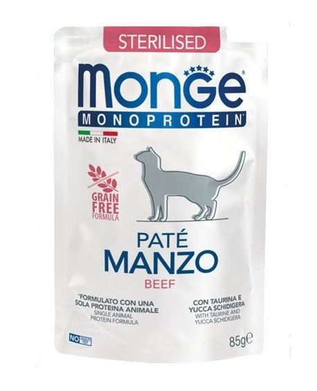 Monge Gatto Monoprotein Busta Adulto Sterilizzato Pate' Manzo 85 g