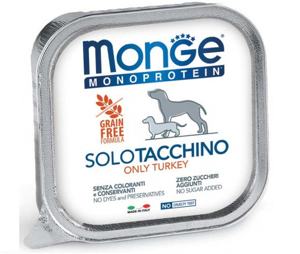MONGE CANE MONOPROTEIN VASCHETTA ADULTO SOLO TACCHINO 150 GR