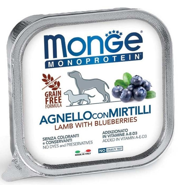 MONGE CANE MONOPROTEIN VASCHETTA ADULTO AGNELLO & MIRTILLI 150 GR
