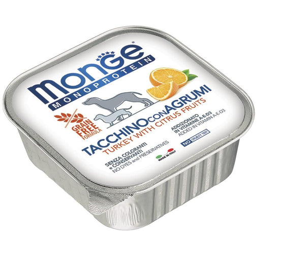 MONGE CANE MONOPROTEIN VASCHETTA ADULTO TACCHINO & AGRUMI 150 GR