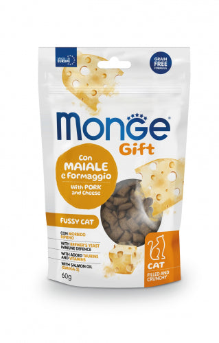MONGE GATTO GIFT SNACK ADULTO FUSSY MAIALE & FORMAGGIO 60 GR