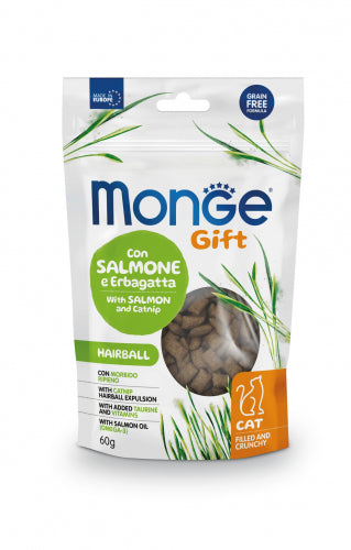 MONGE GATTO GIFT SNACK ADULTO HAIRBALL SALMONE & ERBAGATTA 60 GR