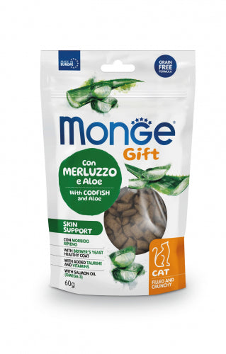 MONGE GATTO GIFT SNACK ADULTO SKIN SUPPORT MERLUZZO & ALOE 60 GR