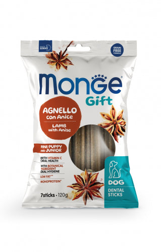 MONGE CANE GIFT SNACK PUPPY&JUNIOR MINI AGNELLO & ANICE CF. (7 STICK) 120 GR