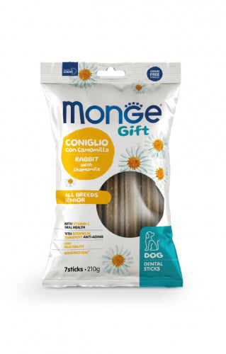 MONGE CANE GIFT SNACK SENIOR CONIGLIO & CAMOMILLA CF. (7 STICK) 210 GR