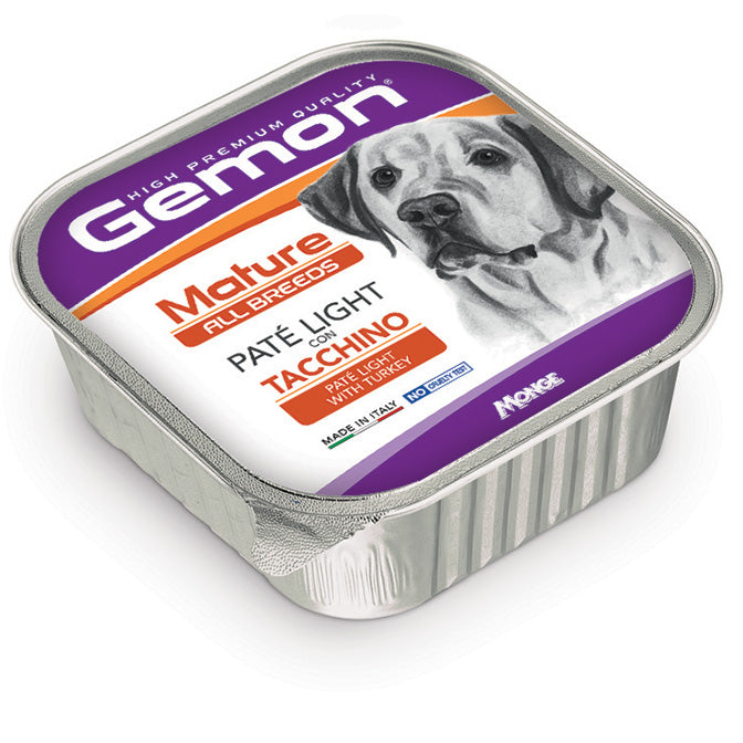 GEMON CANE PATÈ LIGHT MATURE ALL BREEDS TACCHINO VASCHETTA 150 GR