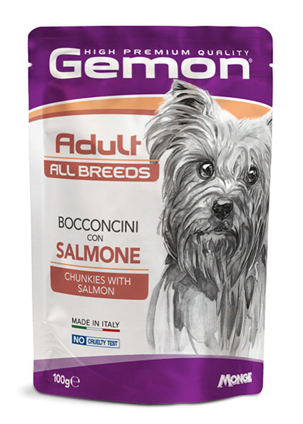GEMON CANE BOCCONCINI ADULTO ALL BREEDS SALMONE BUSTA 100 GR