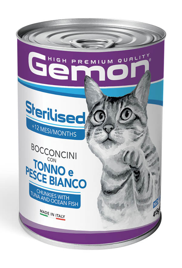 GEMON GATTO BOCCONCINI ADULTO STERILIZZATO TONNO & PESCE BIANCO LATTINA 415 GR