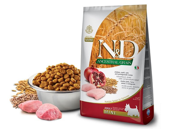 FARMINA CANE N&D ANCESTRAL ADULTO MINI POLLO, FARRO, AVENA & MELOGRANO 2,5 KG