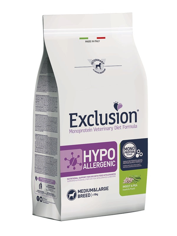 EXCLUSION CANE DIET HYPOALLERGENIC ADULTO MEDIUM&LARGE INSETTI & PISELLI 2 KG