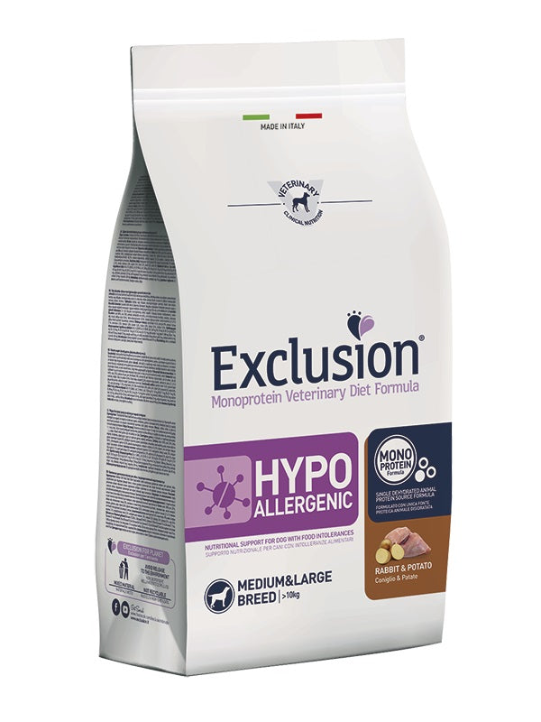 EXCLUSION CANE DIET HYPOALLERGENIC ADULTO MEDIUM&LARGE CONIGLIO & PATATE 12 KG