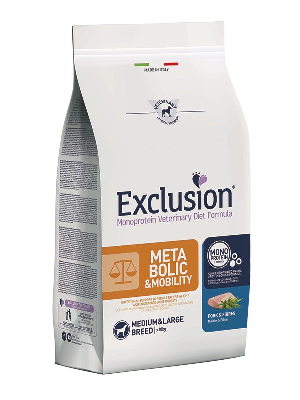 EXCLUSION CANE DIET METABOLIC & MOBILITY ADULTO MEDIUM&LARGE MAIALE & FIBRE 2 KG