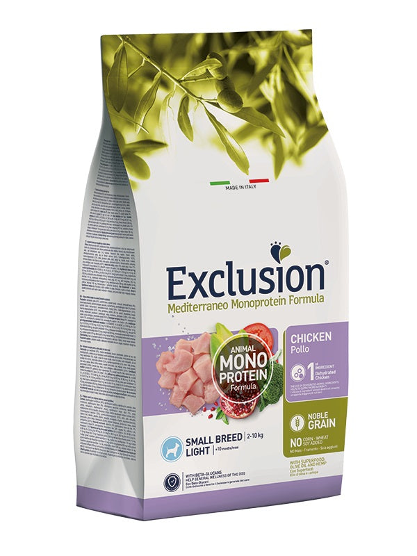 EXCLUSION CANE MEDITERRANEO ADULTO SMALL LIGHT POLLO 500 GR